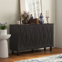 HOMCOM Kitchen Sideboard Cabinet with 4 Barn Doors and 2 Adjustable Shelves, Buffet Table for Living Room, Hallway, Black(m-9)