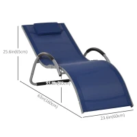 Outsunny Aluminum Frame Outdoor Lounge Chair, Portable Tanning Chair with Armchair & Removable Headrest Pillow for Garden Patio Outside, Blue(m-3)