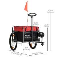 Aosom Bike Cargo Trailer & Wagon Cart, Multi-Use Garden Cart with Removable Box, 20'' Big Wheels, Reflectors, Hitch and Handle, Red(m-3)