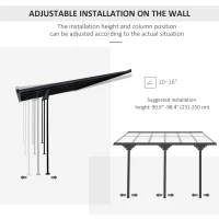 Outsunny 10' x 12' Outdoor Hardtop Pergola Gazebo with Polycarbonate Roof Adjustable Height, Aluminum Frame, UV Protection, Grey(m-4)