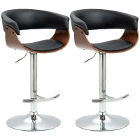 HOMCOM Counter Height Bar Stools Set of 2, Height Adjustable Swivel Barstools, PU Leather Bar Chairs with Arms and Footrest, Black(m-11)