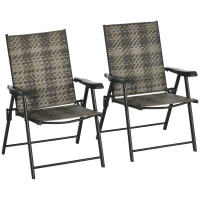 Outsunny Patio Wicker Dining Chair Set of 2, Outdoor Dining Chair Set, PE Rattan Foldable Chair with Steel Frame for Garden, Backyard, Porch, Grey/Beige(m-2)