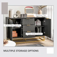 HOMCOM Sideboard Storage Cabinet with 3 Drawers, Adjustable Shelves and Doors, Kitchen Buffet Cabinet for Dining Room, Black(m-5)