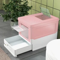 PawHut Top Entry Enclosed Kitty Litter Box with Scoop, Tray, Front Entry, Large Space, Foldable, Portable, Pink(m-9)