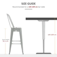 HOMCOM Set of 4 Bar Stools Kitchen Industrial Breakfast Bistro Cafe Metal Frame Silver Grey(m-7)