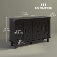 HOMCOM Kitchen Sideboard Cabinet with 4 Barn Doors and 2 Adjustable Shelves, Buffet Table for Living Room, Hallway, Black(m-3)