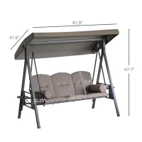 Outsunny 3-Seat Patio Swing Chair, Outdoor Porch Swing Glider with Adjustable Canopy, Removable Cushion, Pillows and Side Trays, for Garden, Poolside, Backyard, Brown(m-3)