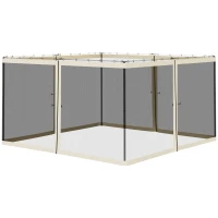 Outsunny Replacement Mosquito Netting for Gazebo 12' x 12' Black Screen Walls for Canopy with Zippers for Parties and Outdoor Activities, Cream White(m-11)