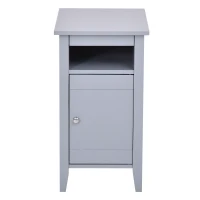 HOMCOM Wooden3-Tier Modern Nightstand with Pullout Shelf, Adjustable Open Shelf, and Door Cabinet, Grey(m-11)