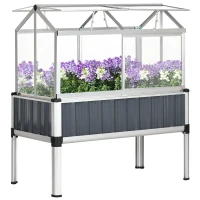 Outsunny 45"x24"x51" Raised Garden Bed with Greenhouse, Windows, Galvanized Steel Frame for Vegetables Flowers Herbs, Dark Grey(m-11)