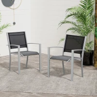 Outsunny Set of 2 Patio Dining Chair Outdoor Mesh Seat Heavy Duty Stackable Garden Bistro Chairs Yard Home Furniture Silver(m-1)