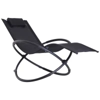 Outsunny Outdoor Rocking Lounge Chair, Foldable Zero Gravity Rocking Chair, Orbital Outdoor Patio Chaise Lounge Rocker with Mesh Seat and Pillow, Black(m-11)
