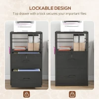 Vinsetto Lockable Filing Cabinet, 2 Drawer File Cabinet with Adjustable Hanging Bar for Letter, A4 and Legal Size, Black(m-6)