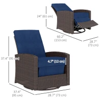 Outsunny Outdoor Rattan Wicker Lounge Chair with Footrest & Soft Cushion for Patio, Garden, Backyard, Dark Blue(m-3)