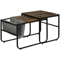 HOMCOM Coffee Table Set of 2, Nesting Tables with Storage Bag and Steel Frame for Living Room, Rustic Brown(m-2)