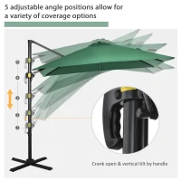 Outsunny 8' x 8' Square Cantilever Umbrella with 360° Rotation, Aluminum Outdoor Cantilever Market Parasol with Crank & Tilt, Garden Sun Canopy Shelter with Cross Base, Green(m-5)
