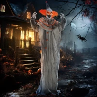 HOMCOM 6' Life Size Orange Classic Clown Outdoor Halloween Decoration Animatronic, Sound and Motion Activated w/ Light Up Eyes(m-1)
