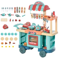 Qaba 50 Pcs Kids Fast Food Shop Cart Cash Register Toy, Pretend Playset Multi-Functional Kitchen Supermarket Toys Trolley Set with Ice Cream Gift for Boys Girls Age 3 4 5 6(m-11)