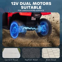 Aosom 12V Kids ATV Quad, 4 Wheeler Battery Powered Electric Vehicle with Music MP3, Headlights, High Low Speed, Treaded Tires, for Boys and Girls Ages 37-60 Months, Red(m-4)