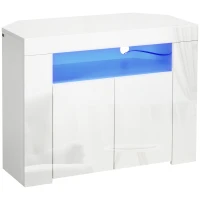HOMCOM Corner TV Cabinet for 40 inches with LED Lights, High Gloss TV Stand with Cable Management and Open Shelf, White(m-2)