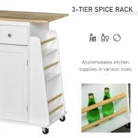 HOMCOM Rolling Kitchen Island Trolley Storage Cart with Rubber Wood Top, 3-Tier Spice Rack, Towel Rack Home Kitchen Carts, White(m-4)