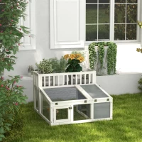 PawHut Rabbit Cage Outdoor Indoor Guinea Pig Cage with Run, Openable Tops, for 1-2 Rabbits, 37" x 35" x 24", Grey(m-1)