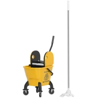 HOMCOM Mop Bucket with Wringer on Wheels for Floor Cleaning, 27.5 Quart Down Press Wringer with Handle and Mop, Yellow(m-1)