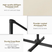 Outsunny 8' x 8' Square Patio Hanging Offset Umbrella with 360° Rotation, Aluminum Outdoor Cantilever Parasol with Crank & Tilt, Sun Canopy Shelter with Cross Base, White(m-7)