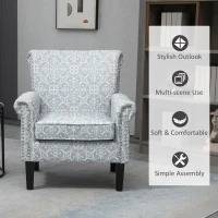 HOMCOM Upholstered Accent Chair, Single Armchair with Soft Linen Touch Fabric, Rolled Armrest with Nailhead Trim, Grey(m-6)