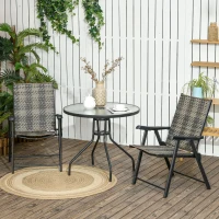 Outsunny Patio Wicker Dining Chair Set of 2, Outdoor Dining Chair Set, PE Rattan Foldable Chair with Steel Frame for Garden, Backyard, Porch, Grey/Beige(m-8)