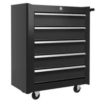 HOMCOM 5 Drawer Roller Tool Chest, Mobile Lockable Toolbox, Storage Organizer with Handle for Workshop Mechanics Garage, Black(m-2)