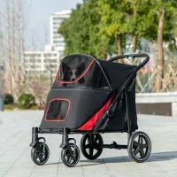 PawHut Foldable Pet Stroller with Universal Front Wheels, Shock Absorber, Dog Cat Carriage for Large & Medium Dogs, Black(m-8)