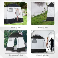 Outsunny Pop Up Shower Tent, Portable Privacy Shelter for 2 Persons, Changing Room with 2 Windows, 3 Doors, Carrying Bag, Grey and Black(m-7)
