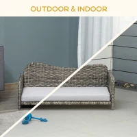 PawHut Rattan Pet Sofa for Large & Medium Dogs, Indoor & Outdoor Raised Wicker Dog Bed, Cat Couch, with Soft Washable Cushion, Light grey(m-6)