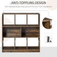 HOMCOM Storage Shelf 3-Tier Bookcase Display Rack Home Organizer for Home Office, Living Room, Playroom, Rustic Brown(m-7)