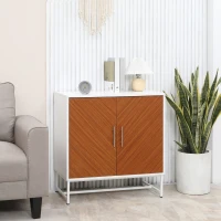 HOMCOM Kitchen Sideboard Buffet Cabinet with Adjustable Shelf, Metal Base, White, Brown(m-8)