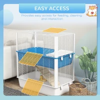 PawHut Large Hamster Cage with Accessories, Rat Cage Gerbil Habitat with Detachable Bottom, Ramps, Platform, Food Bowl, Water Bottle, 31" x 18" x 35"(m-5)