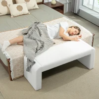 HOMCOM Upholstered Bedroom Bench, Boucle End of Bed Bench, Modern U-Shaped Entryway Bench, 47 x 18 x 18 Inches, White(m-7)