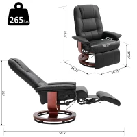 HOMCOM Manual Recliner Chair Armchair Sofa with Faux Leather Upholstered, Wood Base for Living Room Bedroom, Black(m-3)