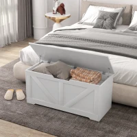 HOMCOM 39.4 Inches Storage Chest, Storage Trunk with 2 Safety Hinges, Wooden Box for Living Room, White Wood Grain(m-9)