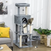 PawHut 55" Cat Tree for Indoor Cats, Cat Tower, Kitty Activity Center with Cat Bed Ramp Condo Hammocks Hanging Ball Toys Sisal Rope Scratching Post, Grey(m-8)