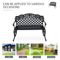 Outsunny Metal Garden Bench, 2 Seater Outdoor Patio Loveseat with Armrest and Floral Scroll Backrest, 42.1"x22.8"x33.5", Black(m-6)