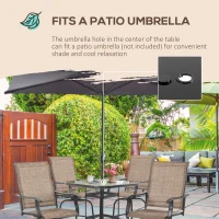 Outsunny 5 Pieces Patio Furniture Set, Outdoor Garden Conversation Set with Tempered Glass Table, 4 Swivel Chairs and Umbrella Hole, Brown(m-5)