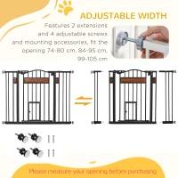 PawHut 29.1''-41.3'' Extra Wide Dog Gate with Cat Door, Stair Pressure Fit, Auto Close, Double Locking, for Doorways, Hallways(m-6)