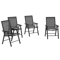 Outsunny 4-Piece Folding Chair Set for Relaxing on Patio Balcony Garden, Comfortable Outdoor Furniture with Armrests, Black(m-11)
