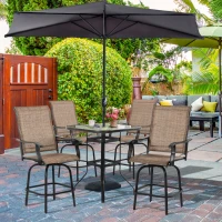 Outsunny 5 Pieces Patio Furniture Set, Outdoor Garden Conversation Set with Tempered Glass Table, 4 Swivel Chairs and Umbrella Hole, Brown(m-8)