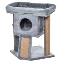 PawHut Cat Tree, Small Cat Tower with Perch, Scratching Post, Cat Condo, Toy Ball for Kitty, Indoor Use, Grey(m-2)