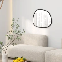 HOMCOM 27.5" x 19.5" Irregular Mirror, Decorative Vanity Mirror with Pine Wood Frame for Bathroom, Living Room, Bedroom, Black(m-1)