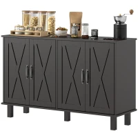 HOMCOM Kitchen Sideboard Cabinet with 4 Barn Doors and 2 Adjustable Shelves, Buffet Table for Living Room, Hallway, Black(m-2)
