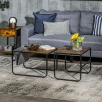 HOMCOM Coffee Table Set of 2, Nesting Tables with Storage Bag and Steel Frame for Living Room, Rustic Brown(m-8)